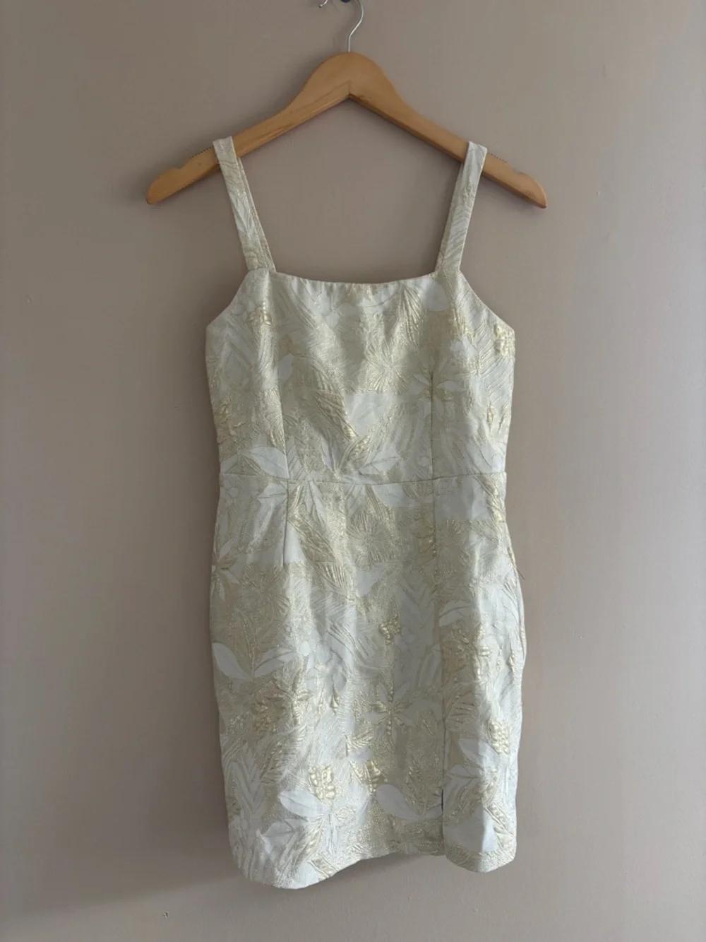 Lulus Shine for Us Cream Metallic Tropical Jacquard Mini Dress Size Small Bridal - Picture 3 of 10
